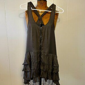 ROMANTIC, CHARCOAL GRAY, SATIN, SLINKY, FLOUNCY, PARTY DRESS, SZ 4
